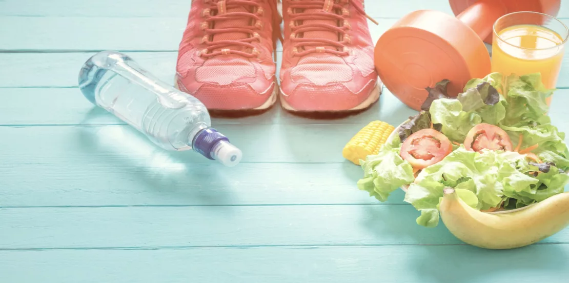 Gym Shoes, Salad & Water