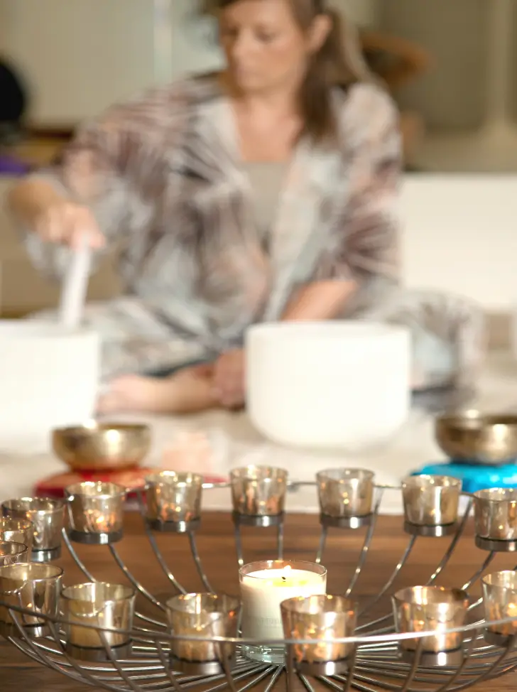 Sound therapy meditation class at Homefield Grange, near London