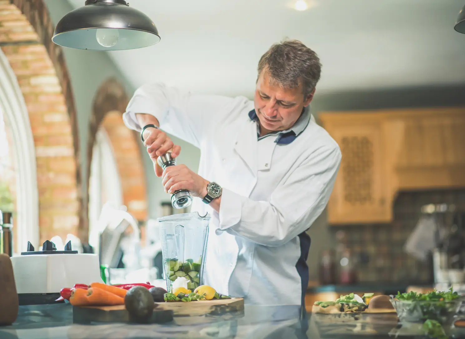 Healthy food demonstration for guests during a corporate wellness retreat