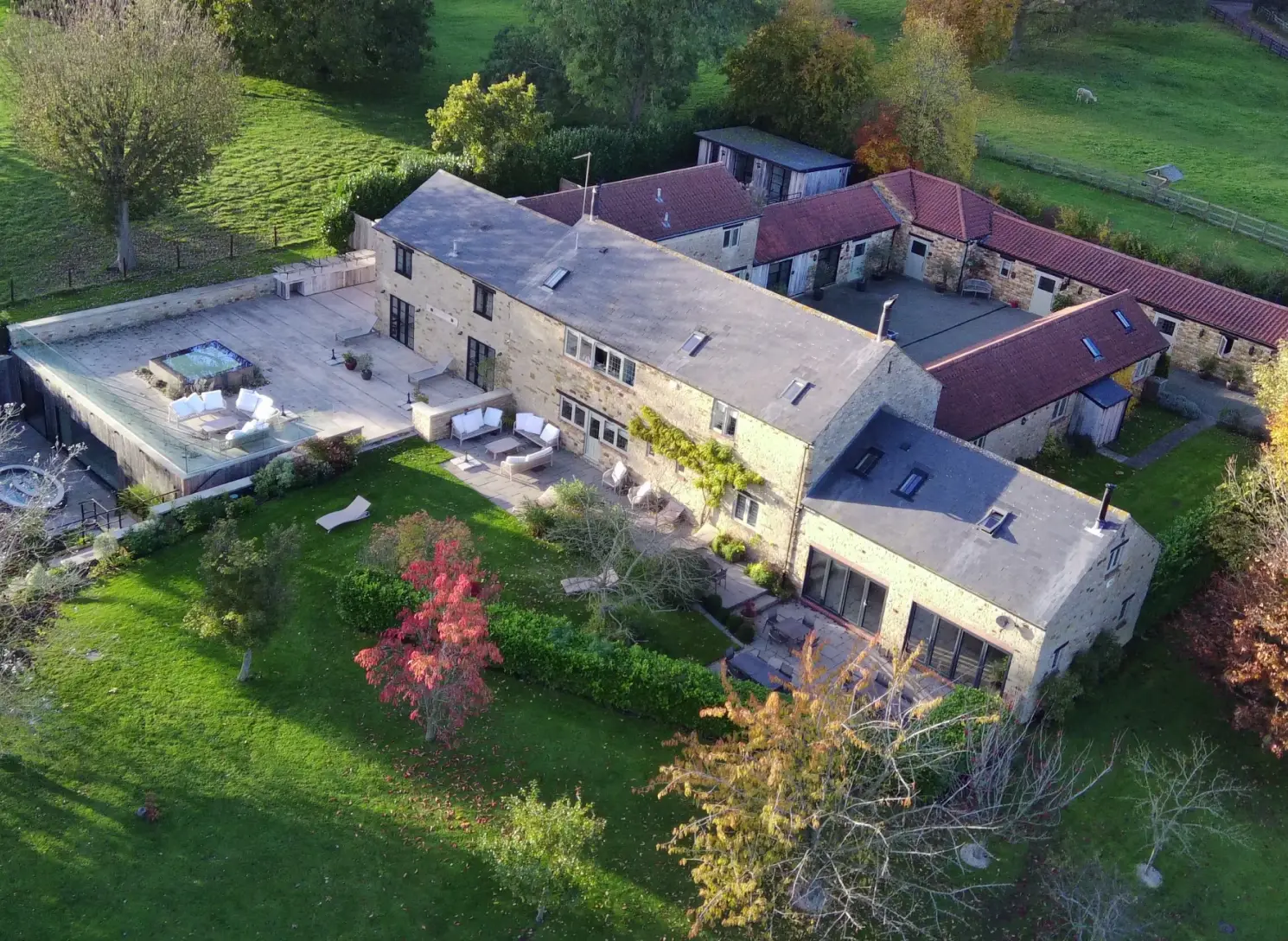 Aerial view of Homefield Grange corporate retreat venue in Northamptonshire