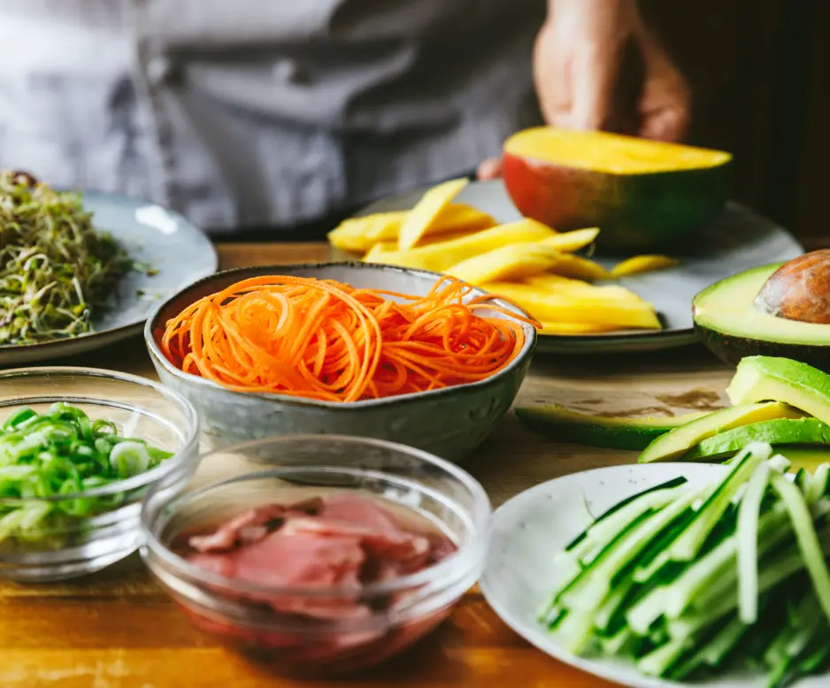 Fresh vegetables being prepared for nourishing retreat food at Homefield Grange