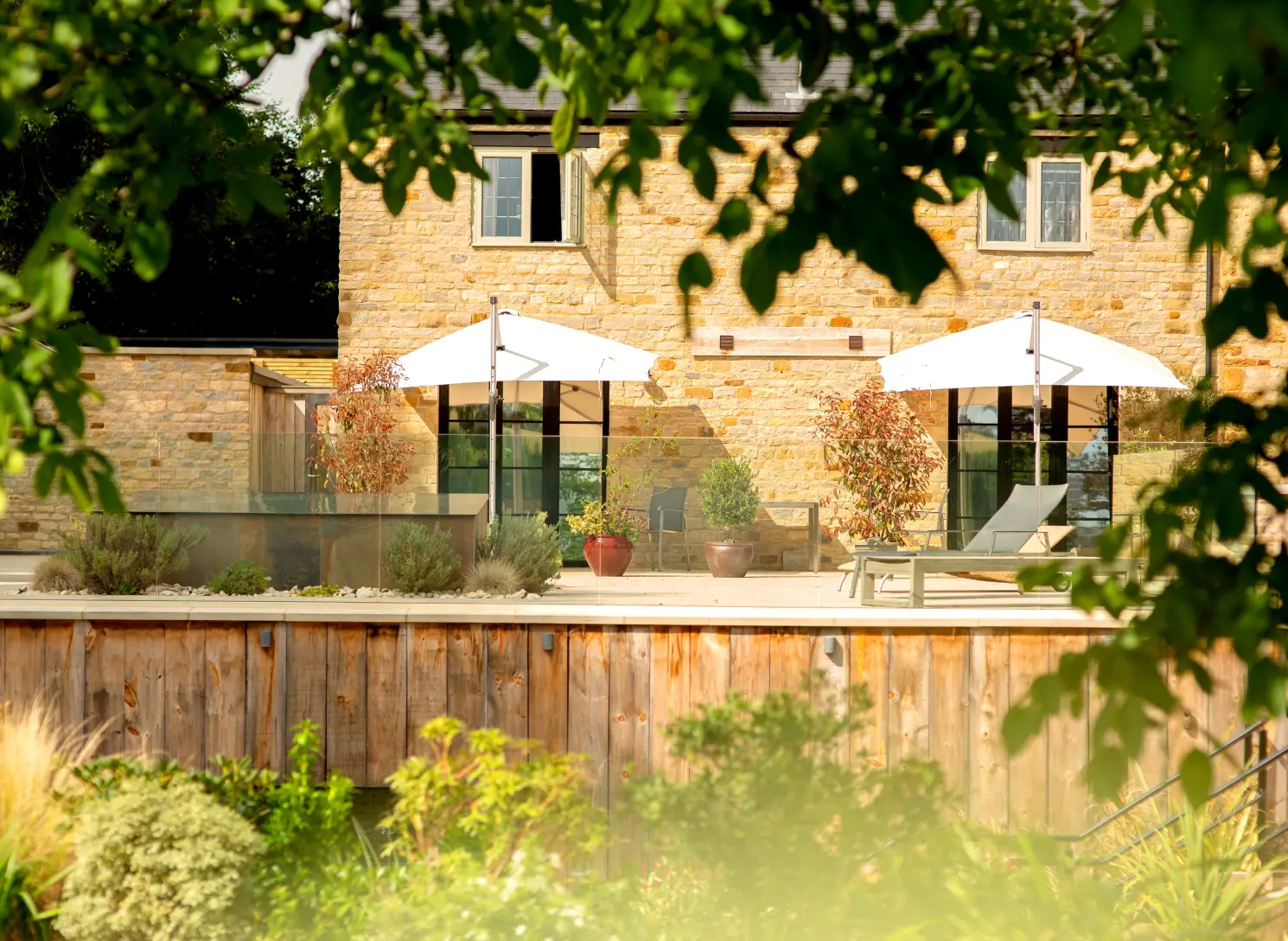 Outdoor terrace at Homefield Grange for private hire retreat stays