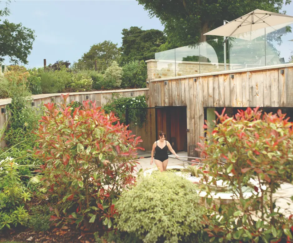 Outdoor spa garden at Homefield Grange during a relaxing weekend retreat